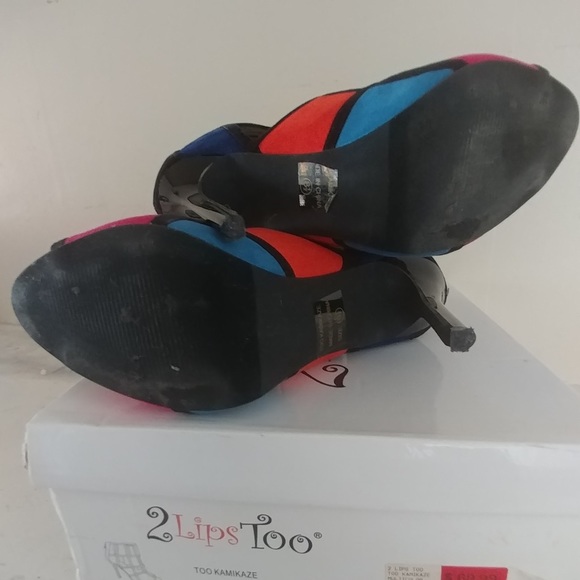 Multi Color Suede Open Toe 2 Lips Heels/Bootie 8.5 - Picture 2 of 2